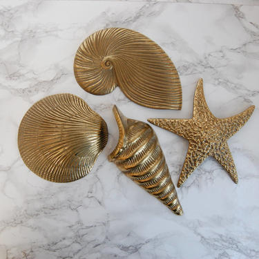 Brass Shells - Vintage Brass Seashell Wall Decor - Coastal Decor by PursuingVintage1