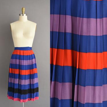 vintage 1980s skirt | Adorable Red &amp; Blue Stripe Print Accordion Pleat Skirt | Small | 80s vintage skirt 