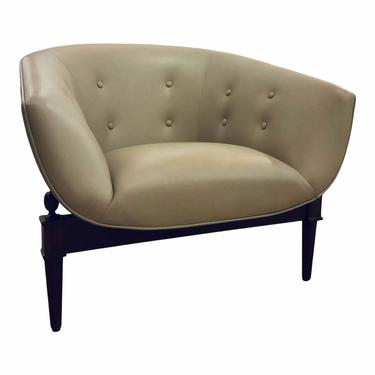Global Views Greige Tufted Leather Mimi Club Chair