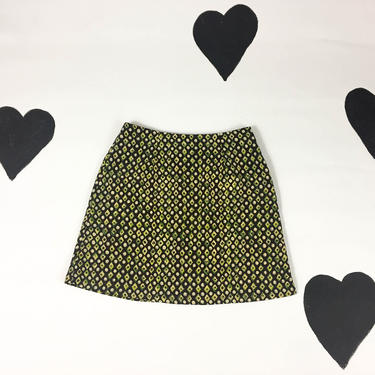 90s Allover Diamond Dot Print Sage Green and Brown Mini Skirt / A line / Grunge / Avocado / Clueless / Delias / Ditsy / y2k / Sassy / Medium 