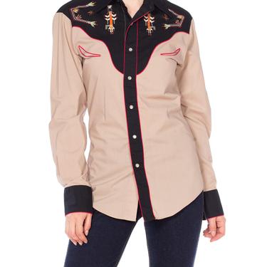 1970S Cotton Blend Western Shirt With Native American Embroidery 