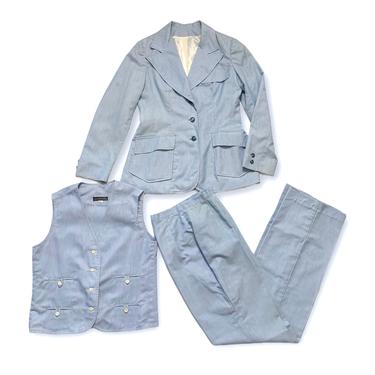 Vintage 1970s Women's BRECKENRIDGE Cotton 3pc Summer Suit ~ S ~ jacket / blazer / sport coat / vest / pants ~ 70s Lightweight Set ~ 