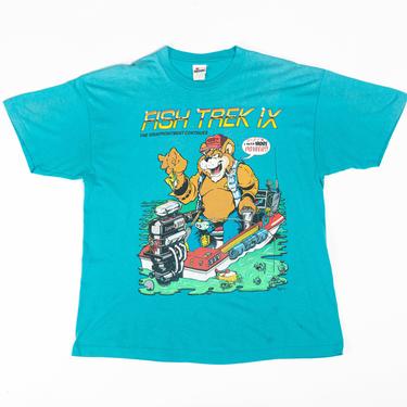 80s FISH TREK IX Star Trek Humor Tee - Extra Large | Vintage Teal Retro Funny Fishing T Shirt 