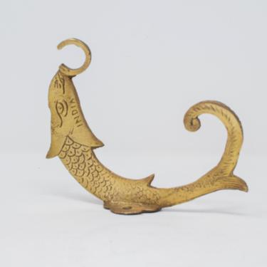 Vintage Solid Brass Fish Plant Hook/Coat Hook Made in India 