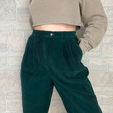 Forest Green Corduroy High Waisted Trousers / Size 28 29 