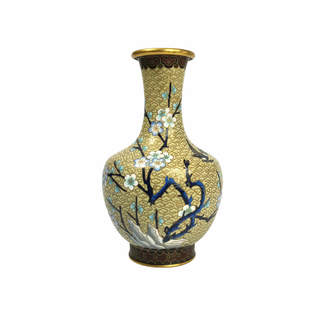 Vintage Gold and Blue Chinoiserie Cloisonné Enamel Vase | North Fork ...