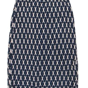 Tory Burch - Navy &amp; White Crochet Pencil Skirt Sz 2