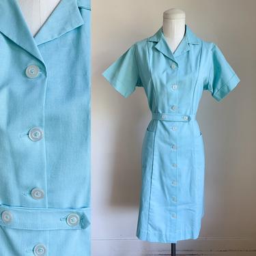 Vintage 1960s Blue Waitress / Nurse Uniform Dress / M 