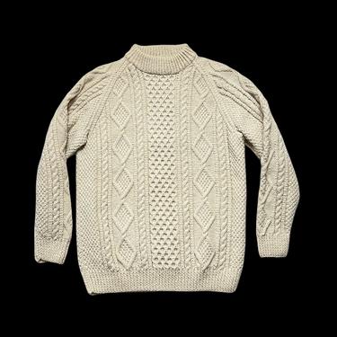 Vintage cream wool fisherman knit sweater Cable knit Aran sweater