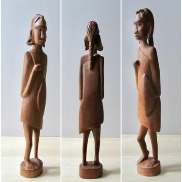 Maasai warrior African Kenyan vintage tribal art - wood carving with damage 
