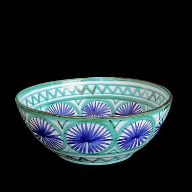 Vintage Hand Painted Art Ceramic Pottery 10" x 4" Large Bowl by Robert Picault Vallauris France Circa 1950s French 