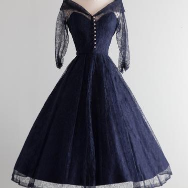 1950's Classic Midnight Blue New Look Era Lace Cocktail Dress / Waist 26