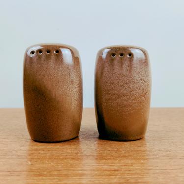 Frankoma Plainsman | 5HS Small Salt &amp; Pepper Shakers | Brown Satin | 4/3 Hole One Side | Sapulpa Clay 