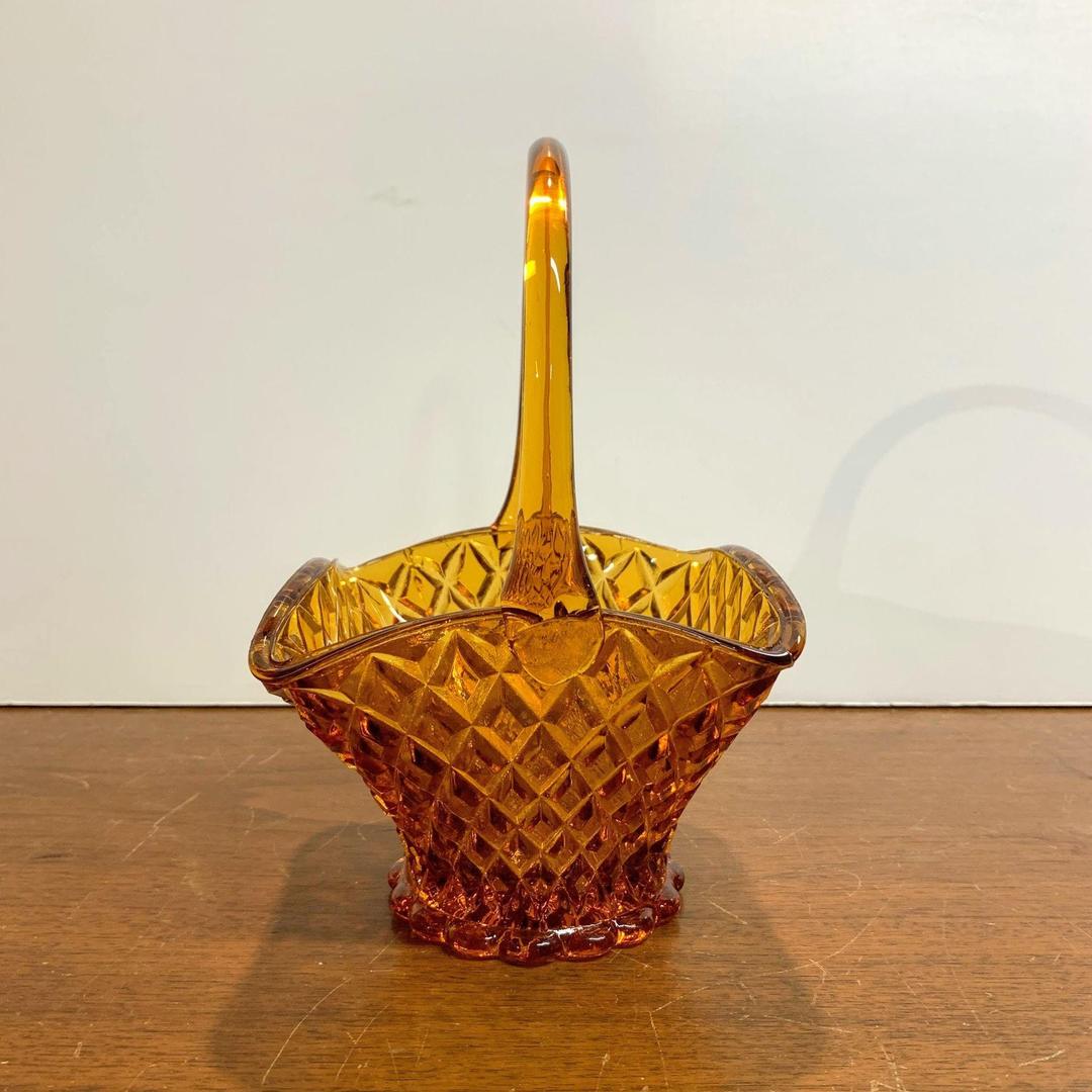 Vintage Amber Glass Diamond Pattern Basket Over the Years Silver Spring, MD