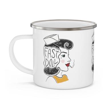 Fast Doll indoor / outdoor white enamel sailor girl coffee or tea mug 