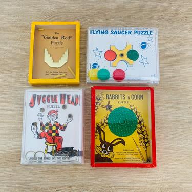 Vintage Toy Puzzles Golden Rod, Rabbits in Corn, Flying Saucer, and Juggle Head by R. Journet made in London, England - Set of 4 