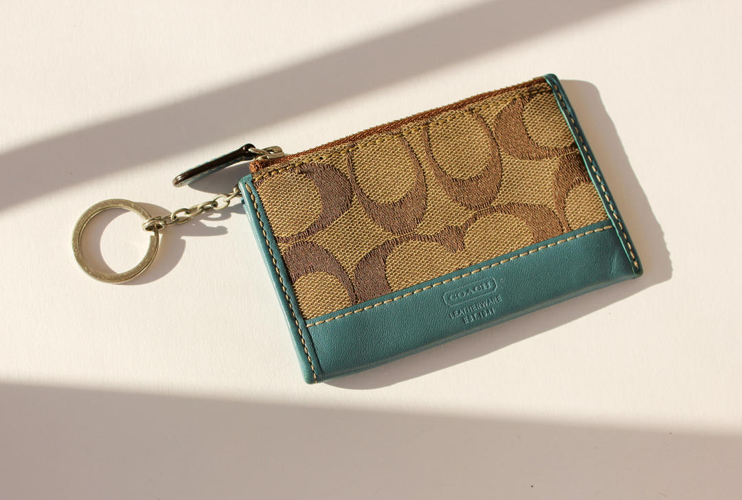 Vintage Coach Turquoise Leather Jacquard Signature Monogram Zip Wallet |  Leather | The Vault 1969 | San Diego, CA