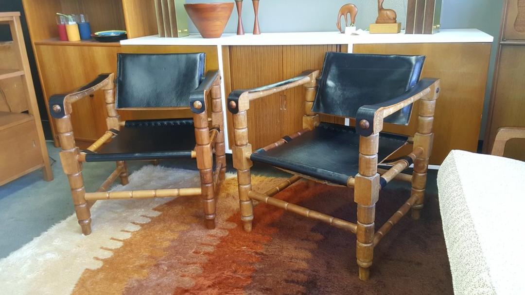 Pair of vintage leather safari chairs Peg Leg Vintage Beltsville, MD