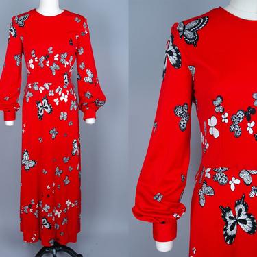1970s Hanae Mori Butterfly Dress | Vintage 70s Signed Designer Maxi Dress | medium 