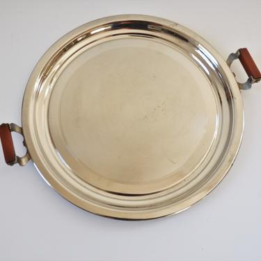 Art Deco Machine Age Chrome Serving Tray with Bakelite Handles by Manning Bowman, circa 1930s 