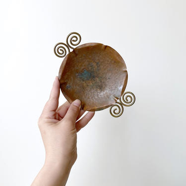 Vintage Hammered Copper and Brass Ashtray Catchall 