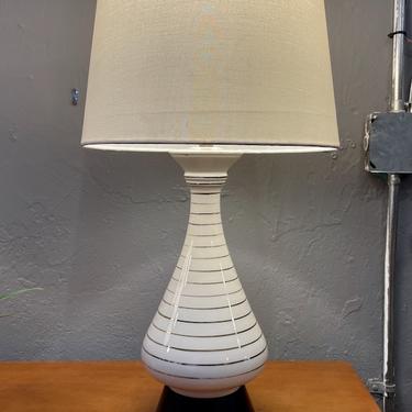 Mid Century Striped White Glass Bedroom/Table Lamp