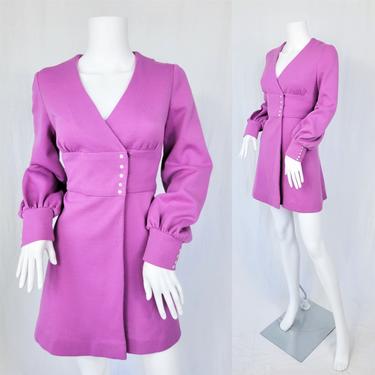 1960's Orchid Purple MOD Mini Dress I Sz Med I Exit 1 I Balloon Sleeves 