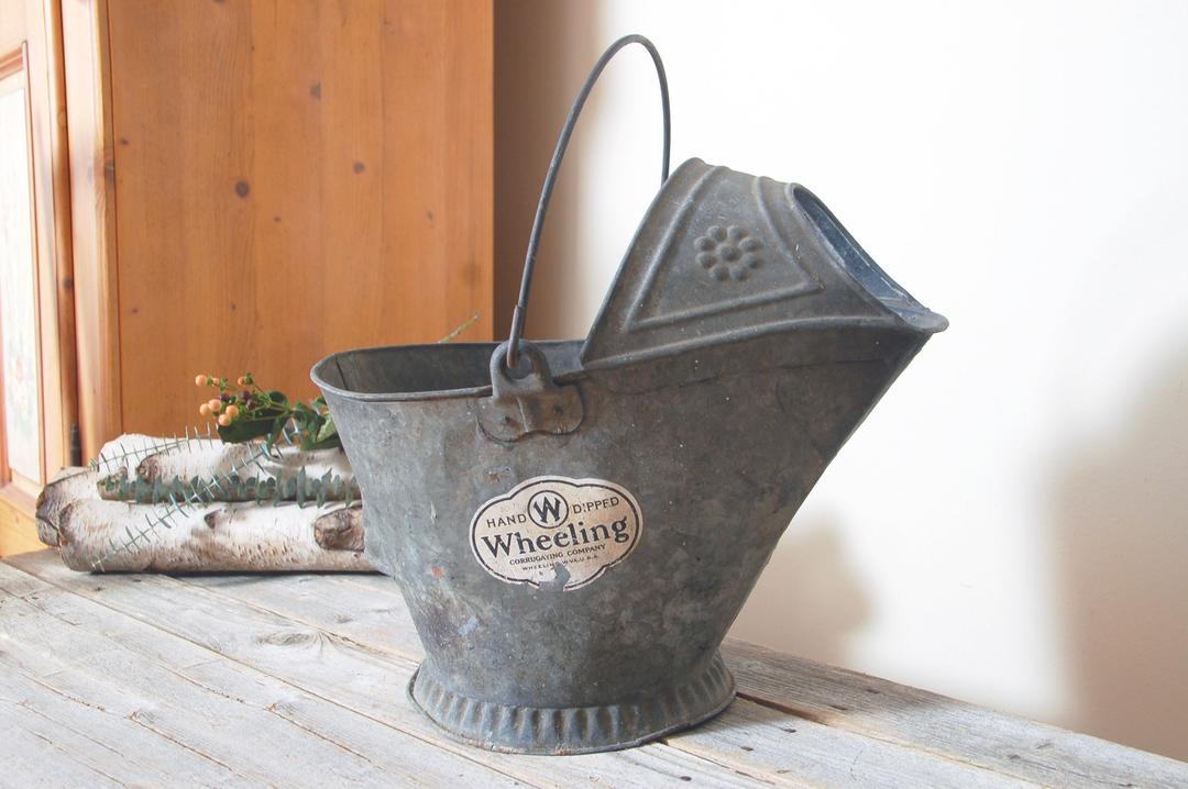 Antique Vintage Galvanized Metal Bucket Pail Primitives Farmhouse