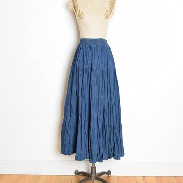 vintage 90s jean skirt denim full high waisted long maxi prairie skirt S M clothing tiered 