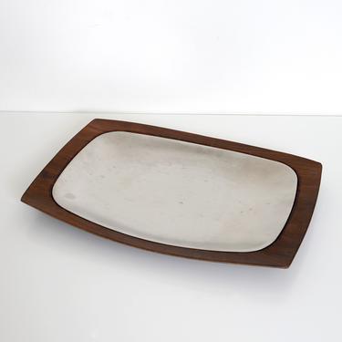 walnut and silver metal serving tray 