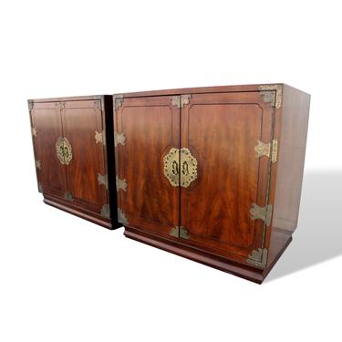 Pair of Chinoiserie Medallion Nightstands, Henredon Pan Asian Collection 