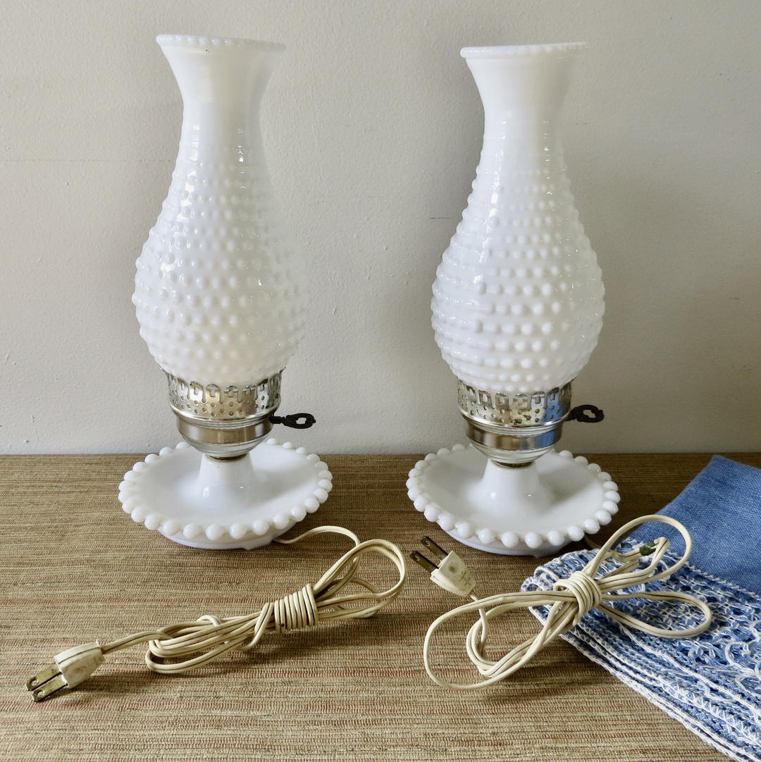 Hobnail milk deals glass hurricane lamp