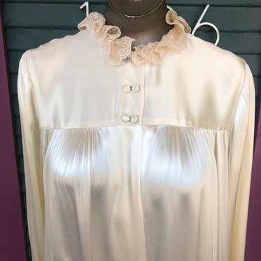 Vintage 1930s/40s Old Hollywood Glam Satin Ivory Dressing Gown/duster w/Lace Trim RARE 