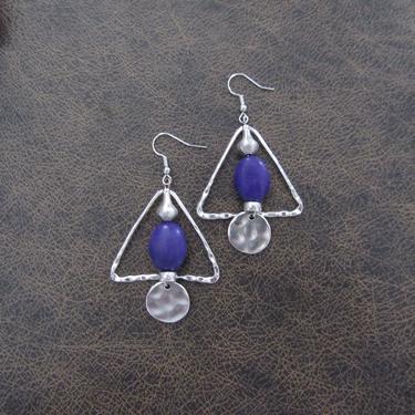 Hammered silver earrings, geometric purple earrings, boho bohemian earrings, chic contemporary earrings, modern brutalist earrings 