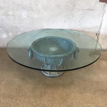 Vintage Round Glass Top Coffee Table with Patina Base
