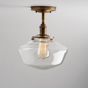 Clearance/2nds   10&quot; Clear Schoolhouse Glass Shade - Semi-Flush Mount Light Fixture - Handblown  Glass - Made in the USA 