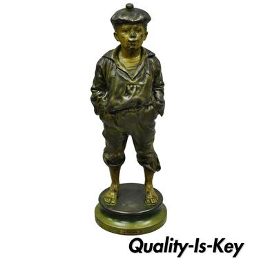 Antique Painted Spelter "Le Siffleur" The Whistler Whistling Boy Statue Figure