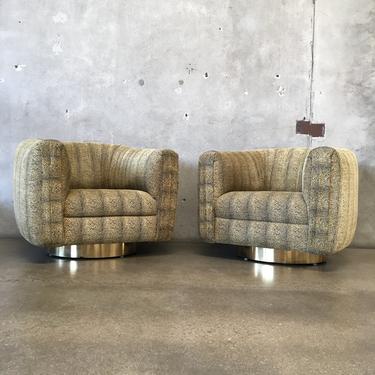 Mid Century Club Chairs with Brass Swivel Base