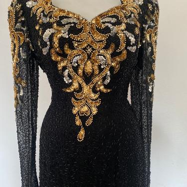Vintage heavily embellished full length gown, long sequin | Retrospect  Vintage Fashion - San Francisco, CA | ATTIC