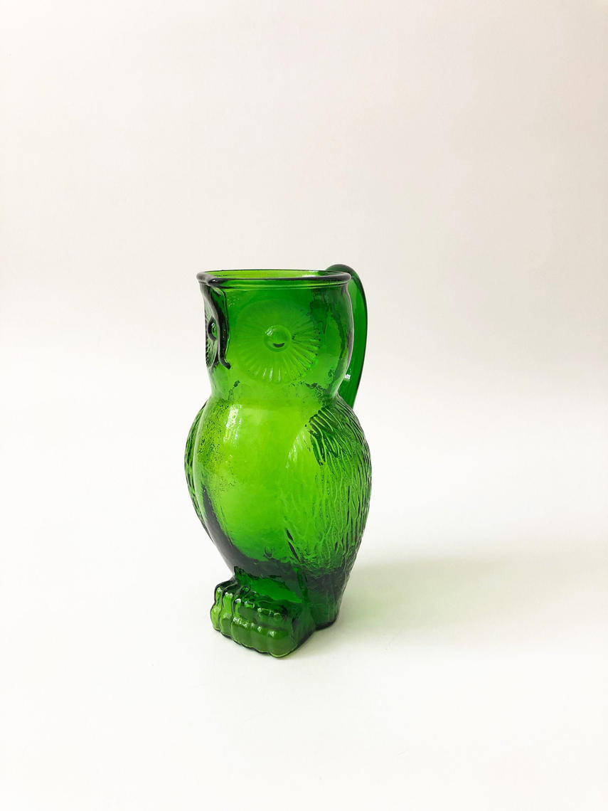 Glass, selling green Owl Pitcher