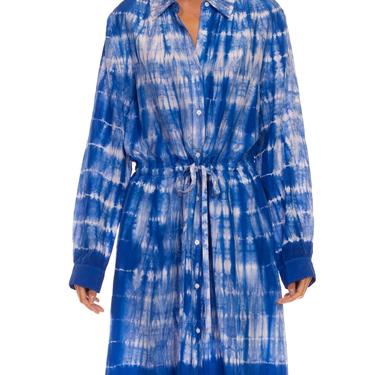 1990S Blue  White Silk Tie Dye Dress 