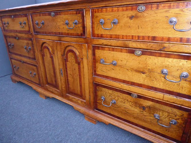 Vintage French Country Rustic Tiger Oak Credenza Sideboard