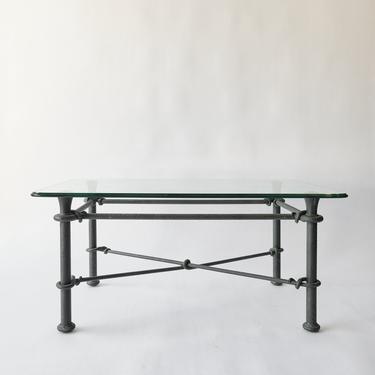 DELIVERY FEE | Vintage Wrought Iron Glass Top Coffee Table 