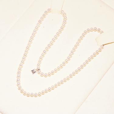 Vintage Mikimoto Cultured Pearl Necklace With 18K White Gold Charm &amp; Clasp In Original Box, 4.5mm Pearls, Japanese Designer, 16.5&amp;quot; Long 