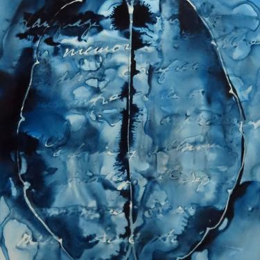 An Oft-Told Story: Original ink painting on yupo of brain - neuroscience art literature Karen Joy Fowler 