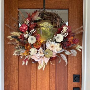 Fall Reds, Browns and Burnt Orange Wreath, Pampas Grass and Hops Wreath, Mauve Fall Wreath, Fall Wreath for Front Door 