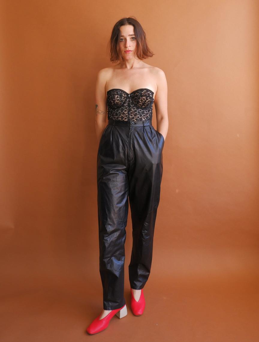 Vintage Leather 80s High Waist Pants // Vintage Ultra High
