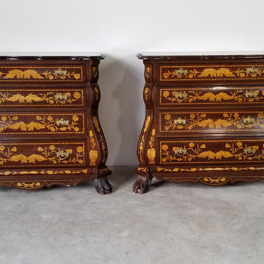 Vintage Marquetry Bombe Shape Four-Drawers Commodes - a Pair 