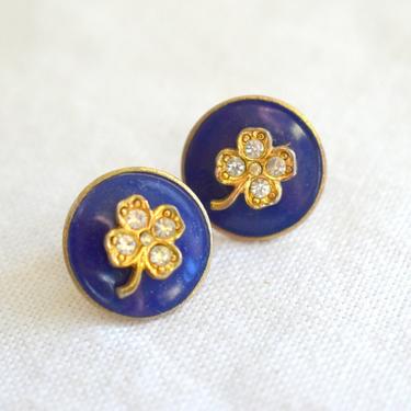 1940s/50s Lisner Four Leaf Clover Enamel and Rhinestone Screw Back Earrings 