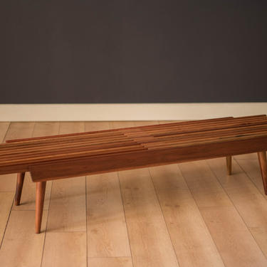 Mid-Century Modern Extension Slat Wood Bench 